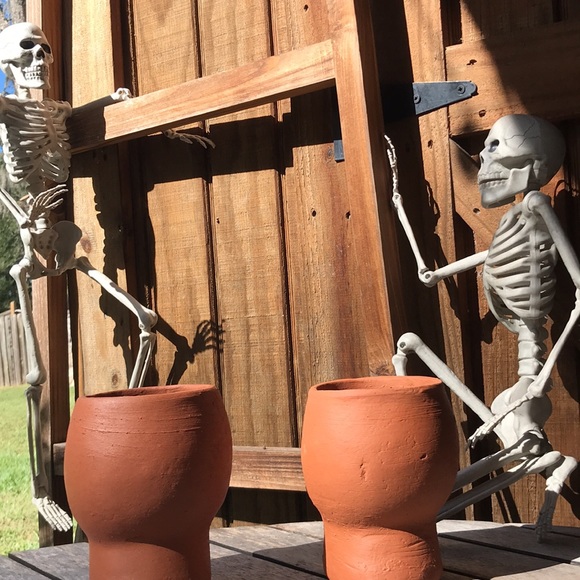 West Elm Spooky and Unique Handcrafted Terracotta Skull Vases - Set of 2 💀 - Picture 9 of 17